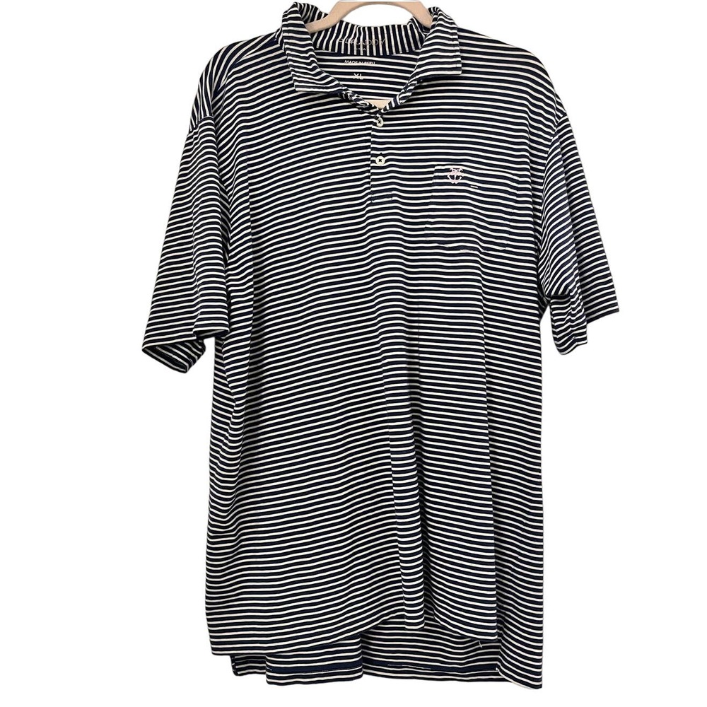 B. Draddy Polo Shirt Mens Extra Large XL Blue Striped Golf Stretch Pima